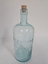 Antique S.O. Dunbar Taunton Mass Aqua Glass Druggist Apothecary Bottle