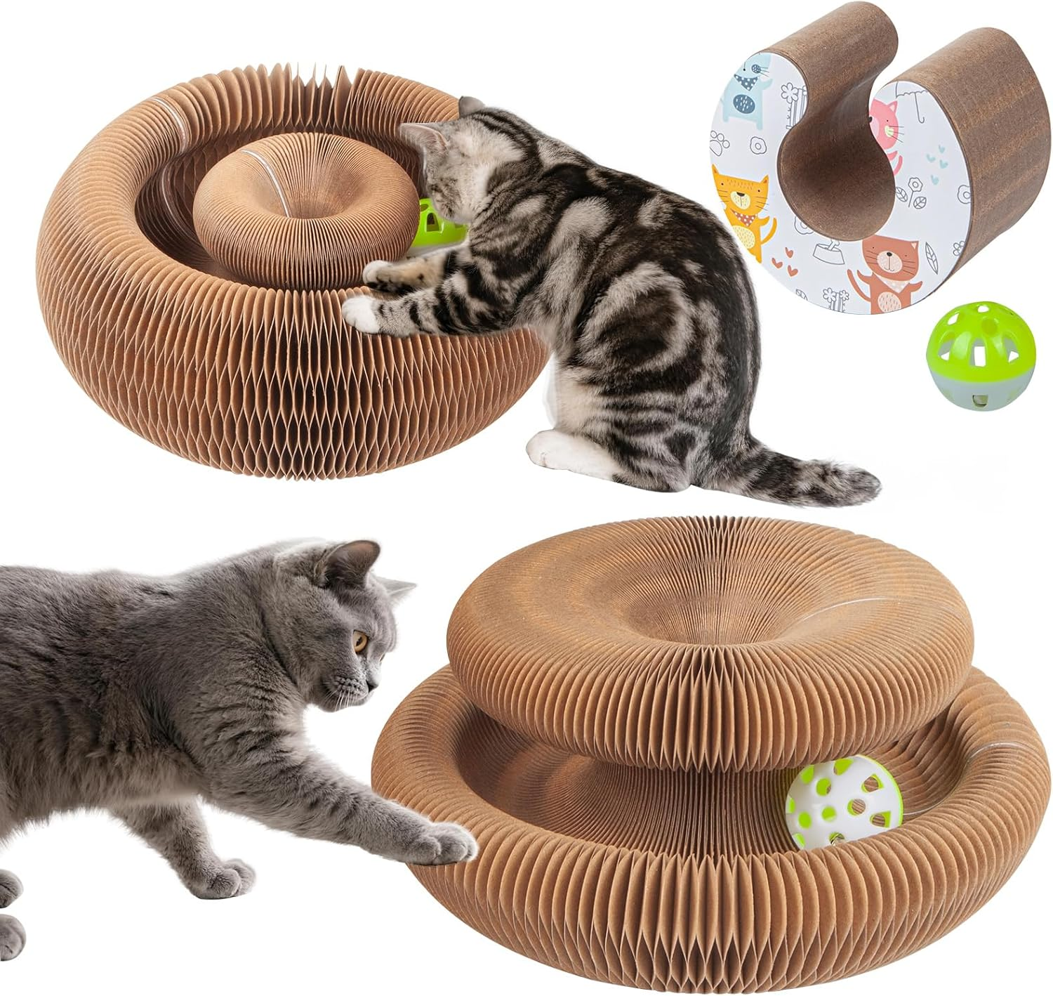 Kitty Kurlz Cat Toys for Indoor Kitten & Adult Cats – Magic Accordion Scratcher