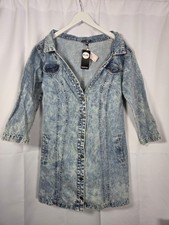NWT Boohoo Blue Denim Acid Wash Jean Shirt Mini Dress Women's Size 12