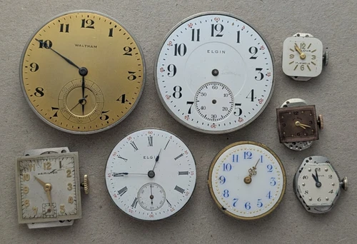 Antique Vintage Elgin Waltham Hamilton Pocket Watch Movements - Lot #9