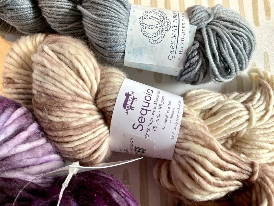 3 madejas de lana merino-cape may fibras-marcas secuoya-gris-púrpura-beige-regalo+++ Foto 2 de 4