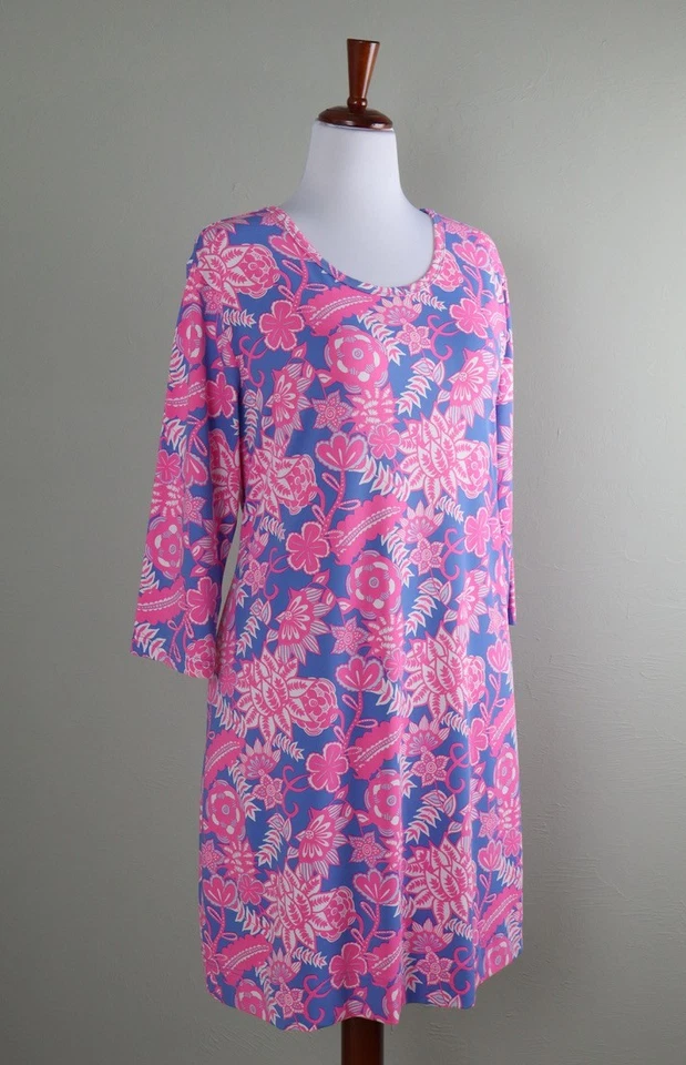 Vestido informal LULU B $128 liso elástico azul rosa estampado floral talla 1X Foto 2 de 4