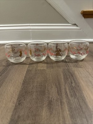 four vintage 1960s  Garden State Park  horse racing roly-poly glasses