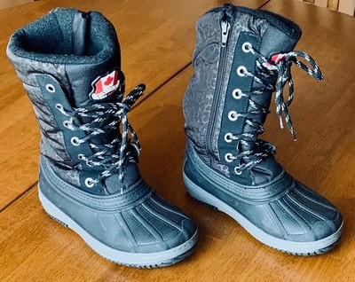 Pajar Canada Girl's Snow Boots Tex Zip & Lace Up Black Super Grip Size EU33/US2Y