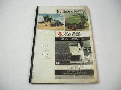 2009 Fendt 2600 2900 Series II Pickup Press Round Bale Owners Manual