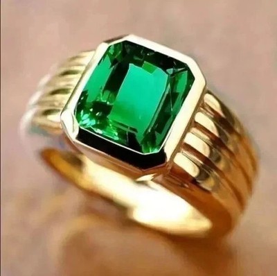 3.75Ct Emerald Cut Lab-Created Green Emerald Men's Anniversary 14K Gold FN Ring