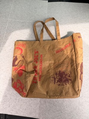 Trader Joe's Washable Reusable Paper Shopping Bag Brown All-Over Pattern