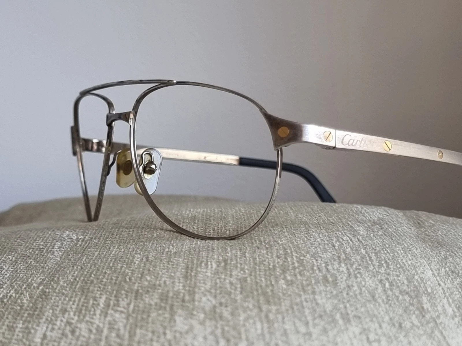 Cartier — CARTIER EDITION SANTOS-DUMOND EYEGLASSES POLISHED SILVER & GOLD A FASHION BEAUTY