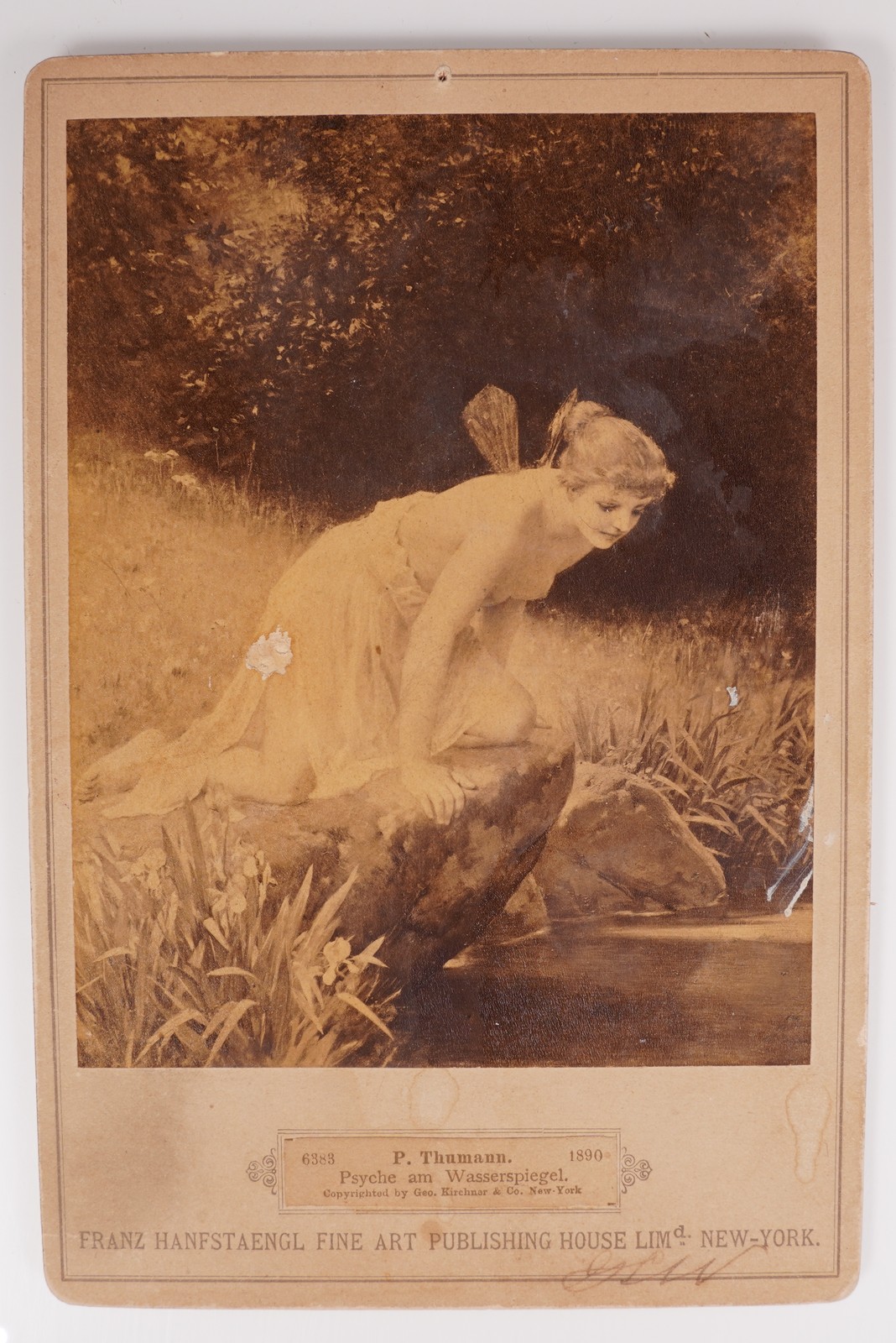 Antique Cabinet Card 1890s Franz Hanfstaengl Psyche Am Wasserspiegel Fairy NY