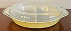 PYREX Yellow 1 1/2 Qt Oval Divided Casserole Serving Dish w/ Lid Vintage