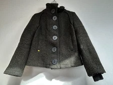 Soia & Kyo Womens Wool Blend Herringbone Tweed Jacket Elbow Patches Medium Black