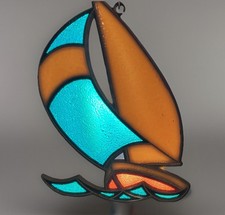 Stained Glass SailBoat Gulf Window Hanger Sun Catcher Boat Sail 5.5  tall 4  Wide