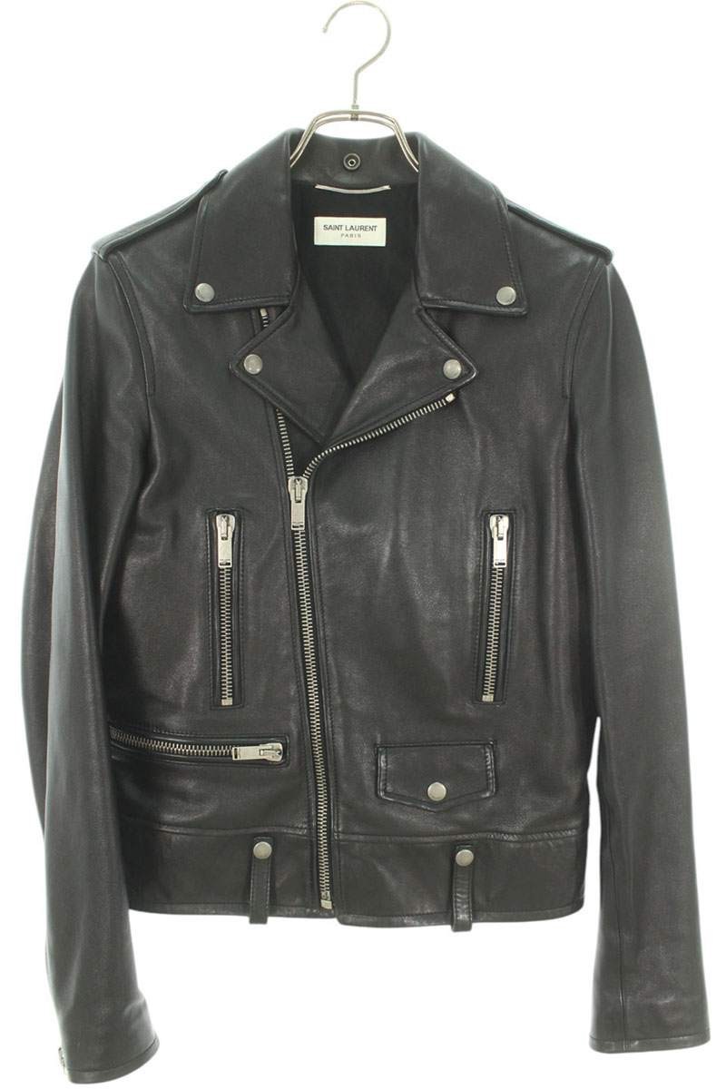 Giacca Moto Saint Laurent Paris Pelle Taglia 42 Nera Pecora Cupro Poliestere