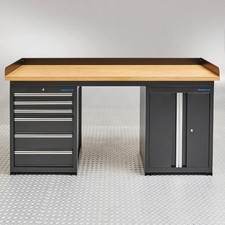 Datona  Werkbank Pro Bambus 200 cm + 6 Schubladen Werkzeugschrank schwarzem