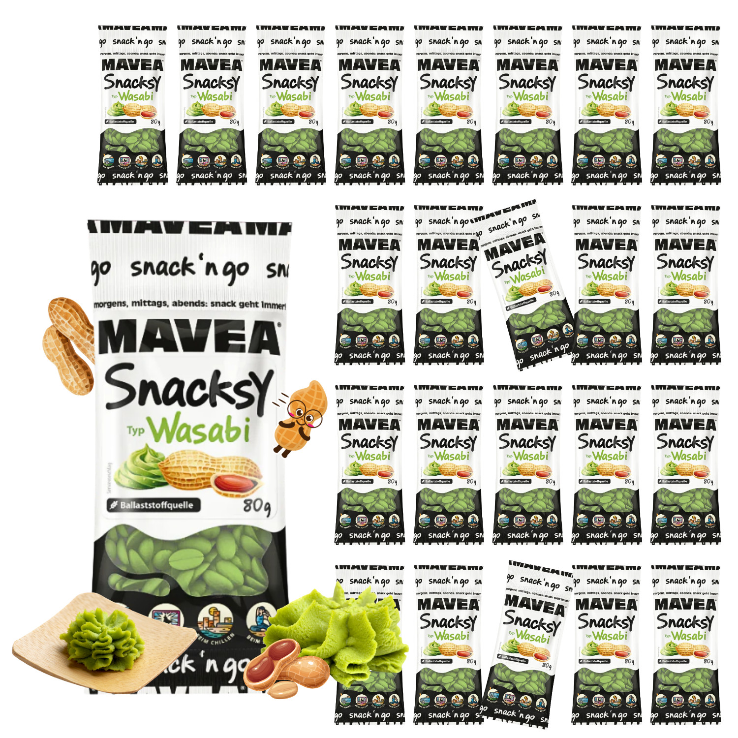 MAVEA umhüllte Erdnüsse Wasabi 24 Pack x 80g MHD:08/26