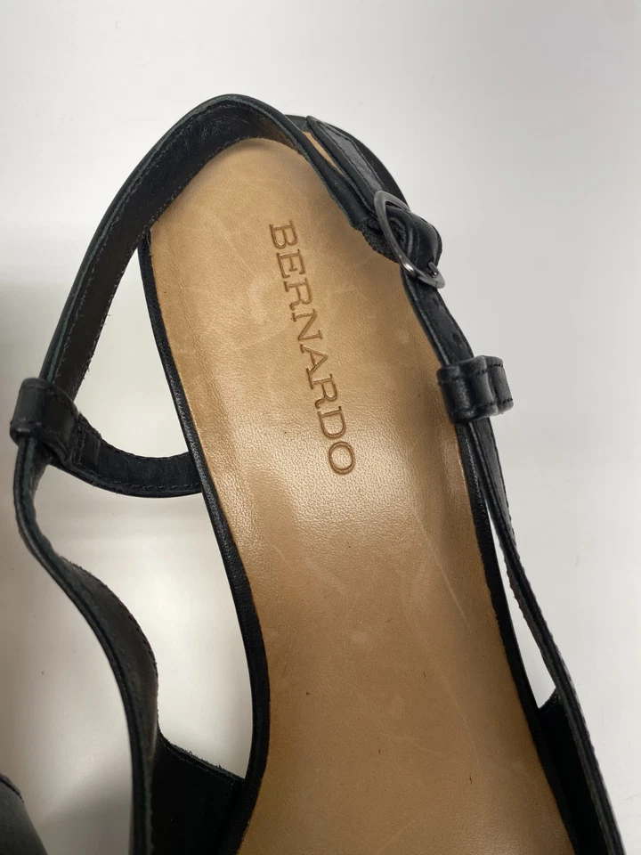 Zapato Bernardo Mujer Marietta Cuero Negro Punta Punta Punta Eslinga Gatito Tacón 10 Foto 3 de 4