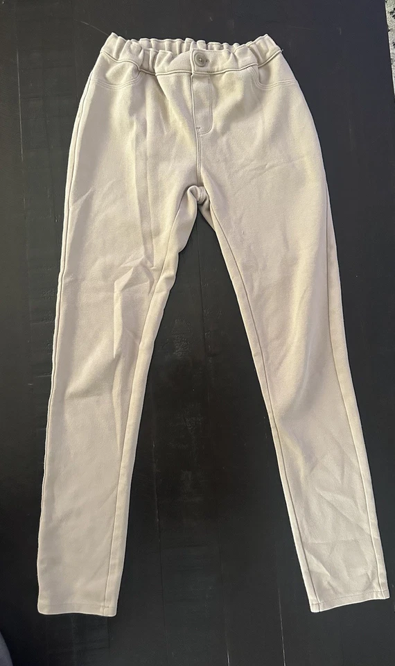 女孩卡其色制服裤子 16 码旧海军蓝可调腰软打底裤风格  — 第 3/3 张图片