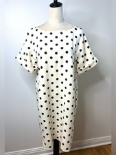 Oscar de la Renta Polka Dot Wool Dress Size 10 Ivory Black Bow Back Italy EUC