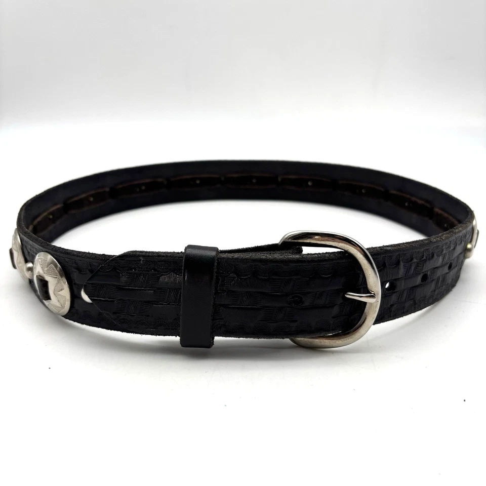 复古 80 年代手工黑色工具真皮 Concho 铆钉皮带 30-34 — 第 4/4 张图片