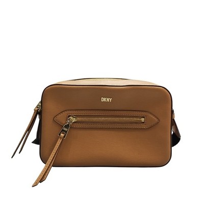 DKNY Bryant Crossbody Camera Bag Womens Brown Leather Elegant Zipper Closure