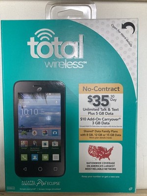 Alcatel Onetouch Pixie Eclipse Total Wireless Black Cell Phone