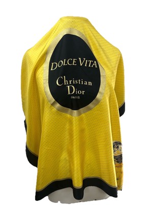 S40#christian Dior Dolce Vita Yellow/Black Silk Scarf 34 Inch Has