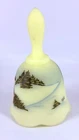 Fenton Custard Uranium Glass Hand Painted Winter Scene Bell 1982