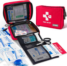300 Piece First Aid Kit, Compact Waterproof First Aid Bag with 9 Organized Red