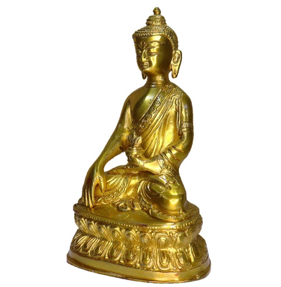Lord Buddha Statue Handmade Brass Prayer Figurine Home Office Decor Figure Gift - Image 3 of 4