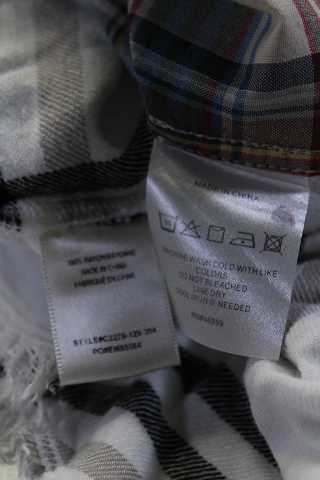 Tela y Piedra NSF Mujer Cuadros Abotonados Manga Larga Prendas para el torso Blanco Talla S Lote 2 Foto 3 de 4