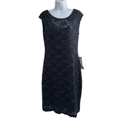 Connected Apparel  Dress  Charcoal Sequin Floral Lace Bodycon Cocktail Size 10