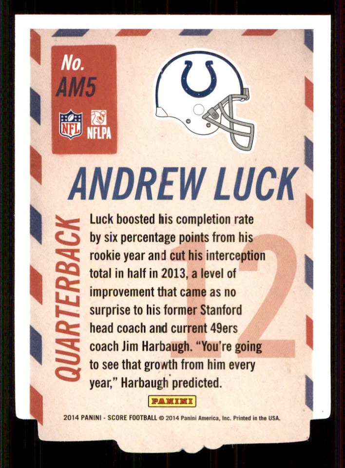 2014 Score Air Mail Blue #AM5 Andrew Luck - Image 2 of 2