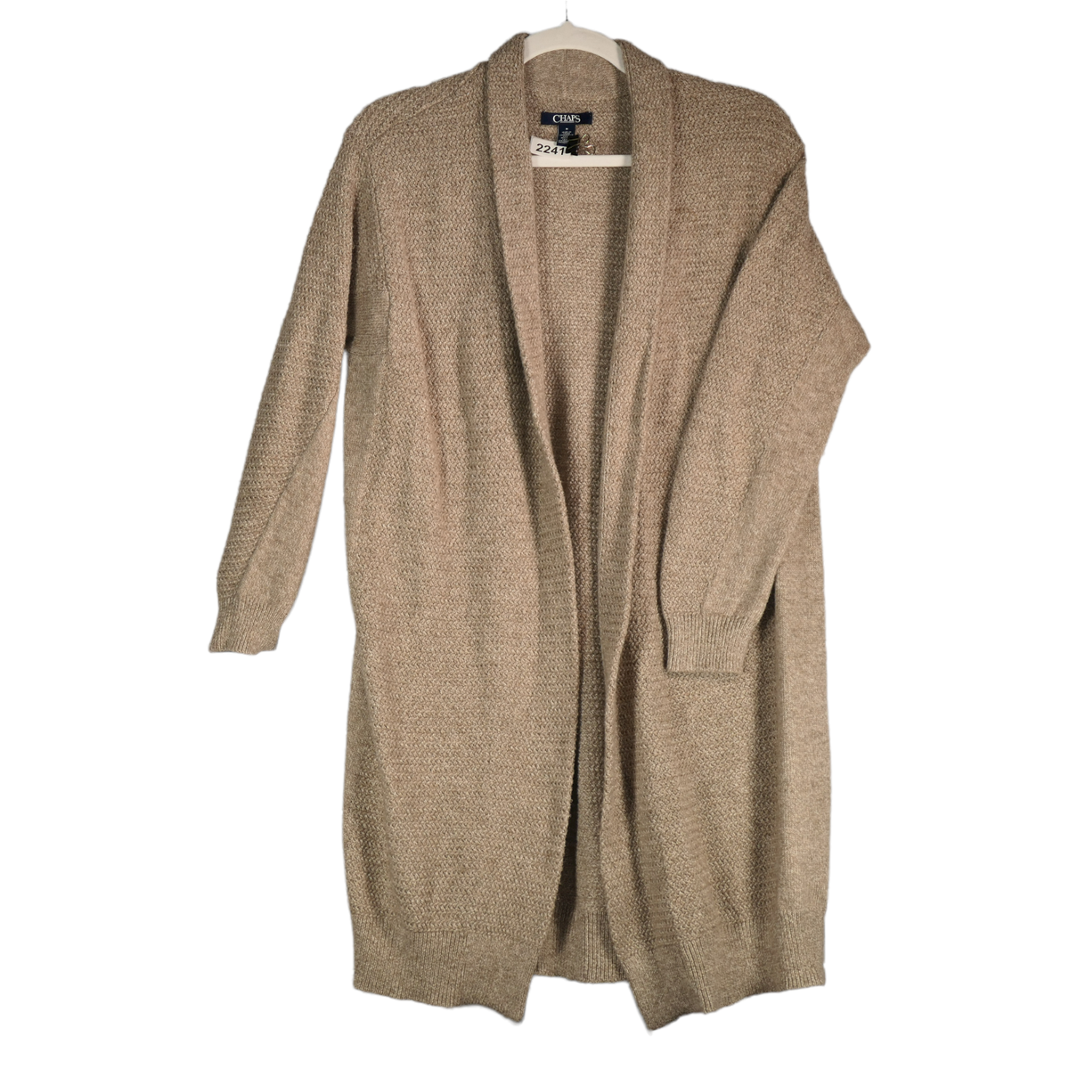 Chaps Light Brown Long Cardigan Sweater Duster Womens Size M Beautiful Knit