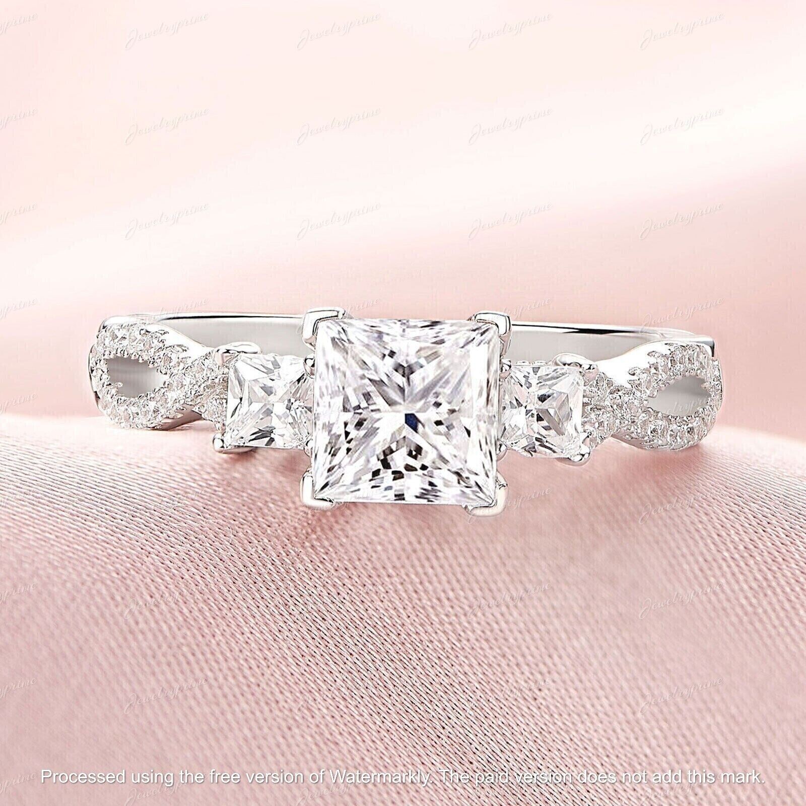 Diamond 2Ct Princess Cut Lab Created Engagement Ring 14K White Gold Plated