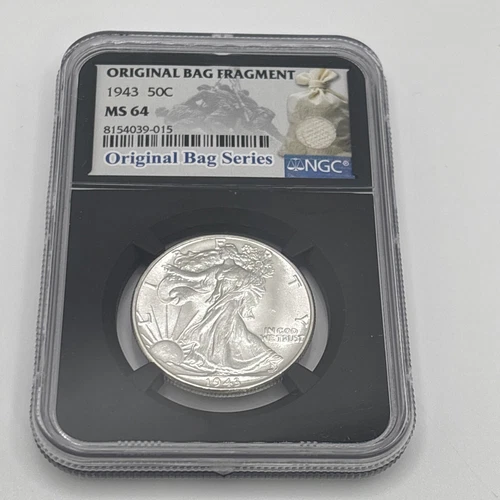 1943 50C NGC Walking Liberty Original Bag Fragment MS64