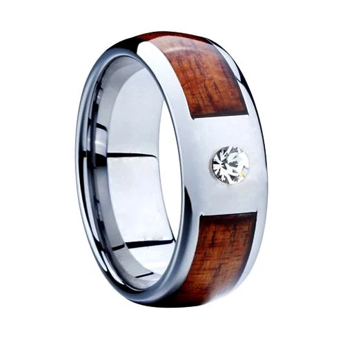 Silver ring with wood deals inlay