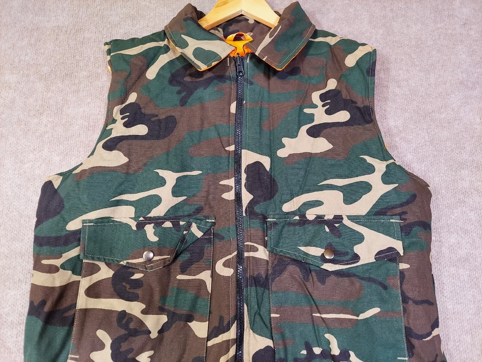 Hunting Interchangeable Camo Puffer Vest Jacket Large Pockets Reflector Outdoors - Image 4 of 4