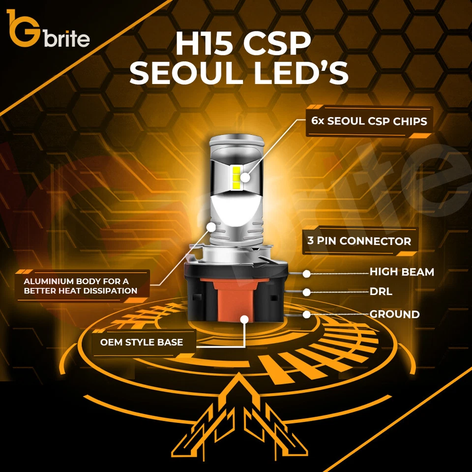 H15 Drl CSP Ford Transit 6 Chip LED Headlight Bulb Canbus Error Free White - Image 2 of 4