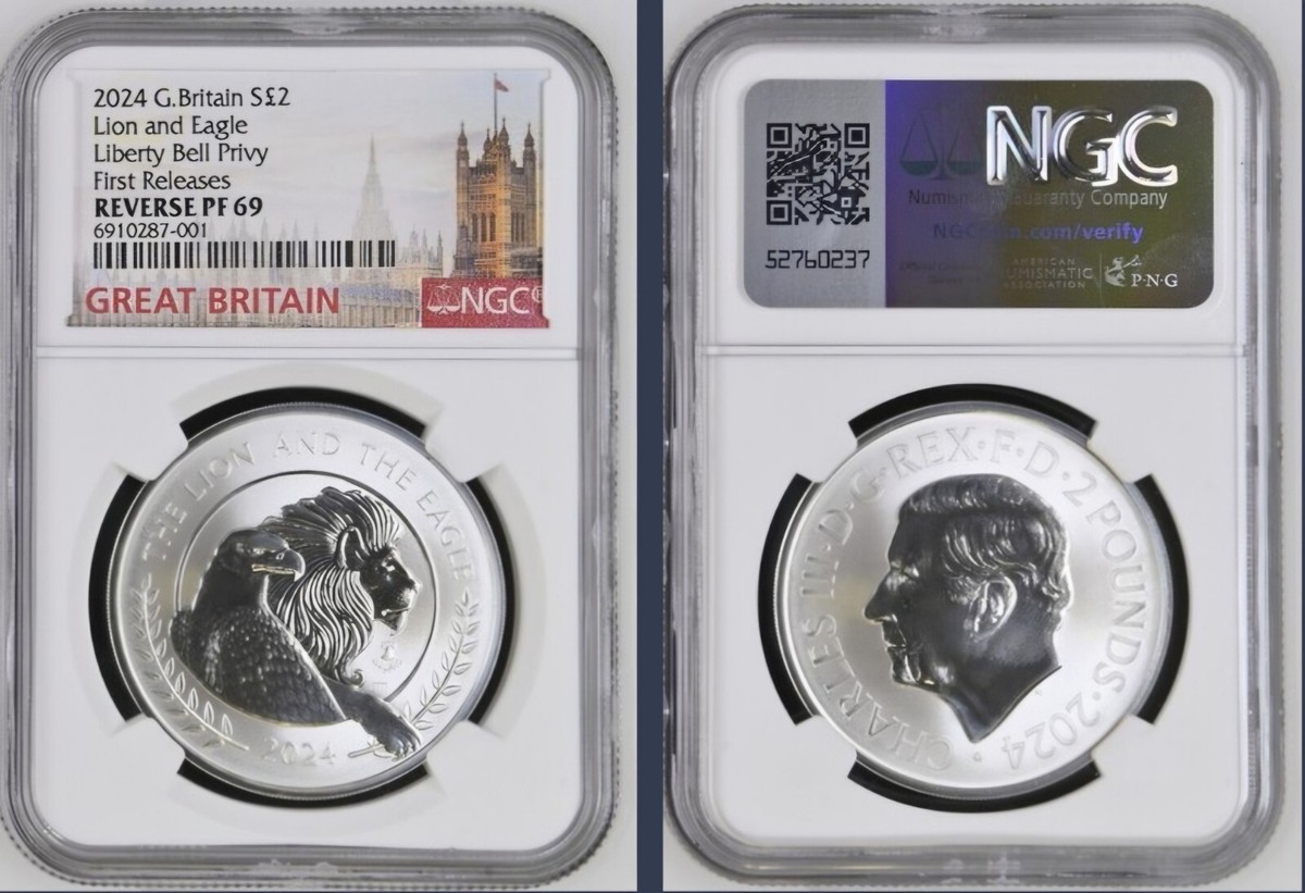 2024 UK £2 1oz LION AND EAGLE NGC REVERSE PF69 FIRST RELEASES