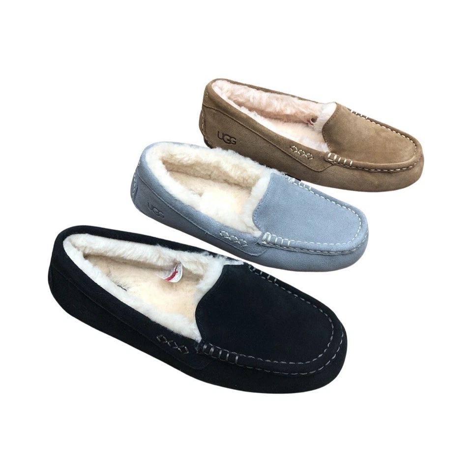 Zapatillas UGG Ansley para mujer Zapatos sin cordones Gamuza Castaño Negro Gris Claro Foto 2 de 2