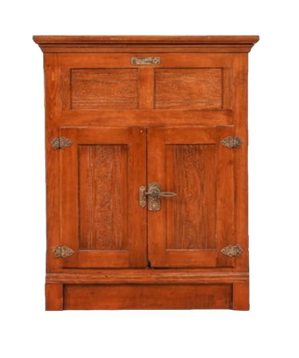 Baldwin 2 Door Lift Top Antique Oak Ice Box Chest Solid Brass