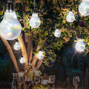 10x LED Glüh Lampen Solar Lichter Kette grau Akku Veranda Außen Hänge