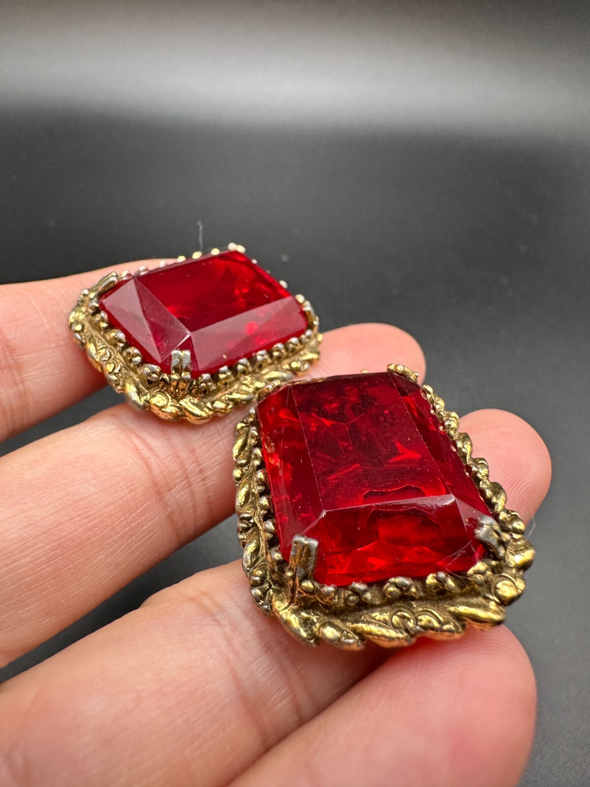 GORGEOUS VINTAGE RED-ORANGE RECTANGULAR RHINESTON… - image 8