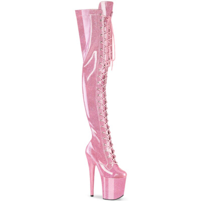 FLAMINGO-3020GP Pleaser High Heels Plateauoverkneestiefel babypink Glitter Lack