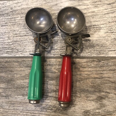 2 Vintage Ice Cream Scoop Stainless Bakelite Handle Mechanism Broken Parts Decor