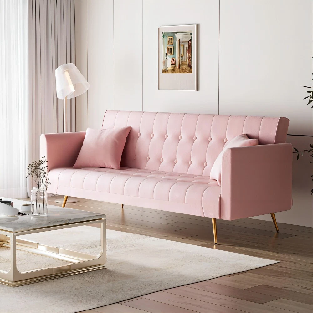 Pink Velvet Sofa Bed Couch Convertible