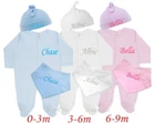 Personalised Baby Hat Bib Grow SET, Sleepsuit, Embroidered Custom Gift Newborn