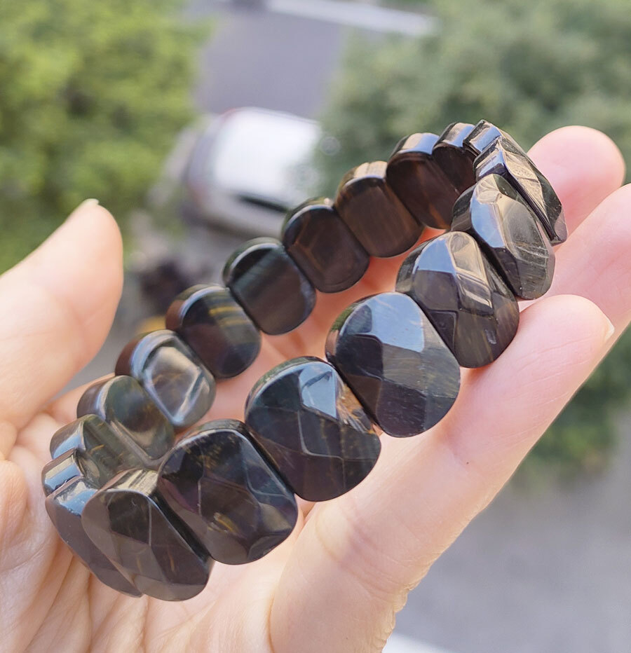 5pcs Blue Tiger eye Gems Oval faceted Bracelet Chakra Reiki Healing Amulet