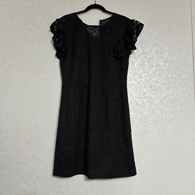 Trina Turk NWT Black Lace Mai Tai Ruffle Sleeve Dress Knee Length