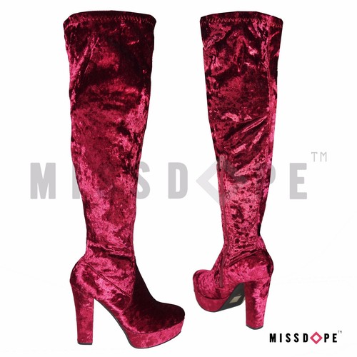 NEW VELVET RED WINE OVER THE KNEE HIGH BOOTS WOMENS PARTY PLATFORM